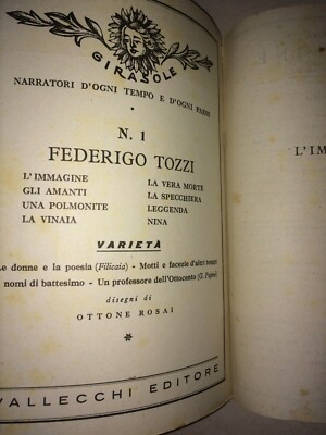 Federico Tozzi, "L'Immagine E Altri Racconti". Illustrazioni Di Ottone Rosai, 1946