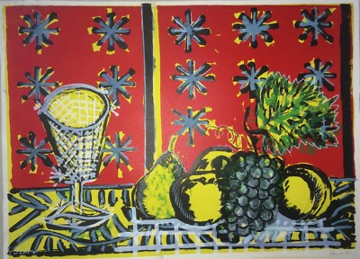 Gianpaolo Berto: Natura Morta Con Frutta E Grappolo d'Uva. Serigrafia (1968)