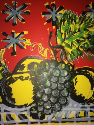 Gianpaolo Berto: Natura Morta Con Frutta E Grappolo d'Uva. Serigrafia (1968)