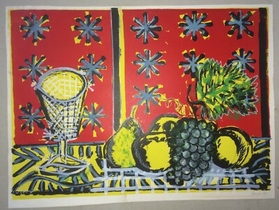 Gianpaolo Berto: Natura Morta Con Frutta E Grappolo d'Uva. Serigrafia (1968)