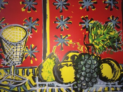 Gianpaolo Berto: Natura Morta Con Frutta E Grappolo d'Uva. Serigrafia (1968)