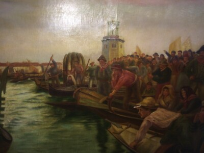 Veduta Portuale Animata   Antico Dipinto A Olio   Annie Williams
