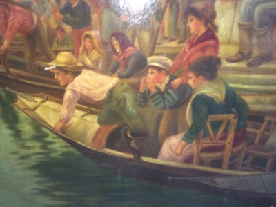Veduta Portuale Animata   Antico Dipinto A Olio   Annie Williams