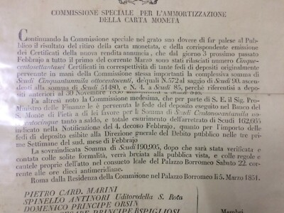 Araldica, Nobiltà Romana, Antico Manifesto: Notificazione Carta Moneta E Numismatica