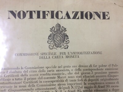 Araldica, Nobiltà Romana, Antico Manifesto: Notificazione Carta Moneta E Numismatica
