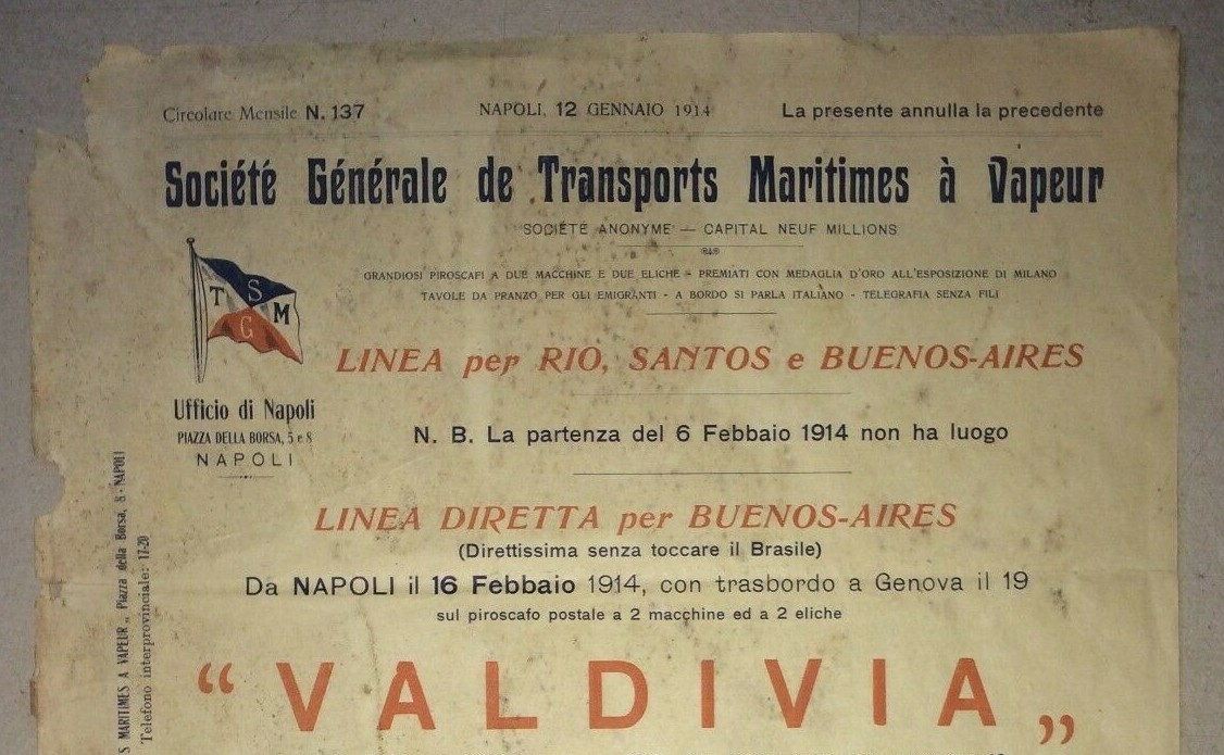 Navigazione, Marineria, Emigrazione Italo Americana, Valdivia, Napoli, Pubblicitaria