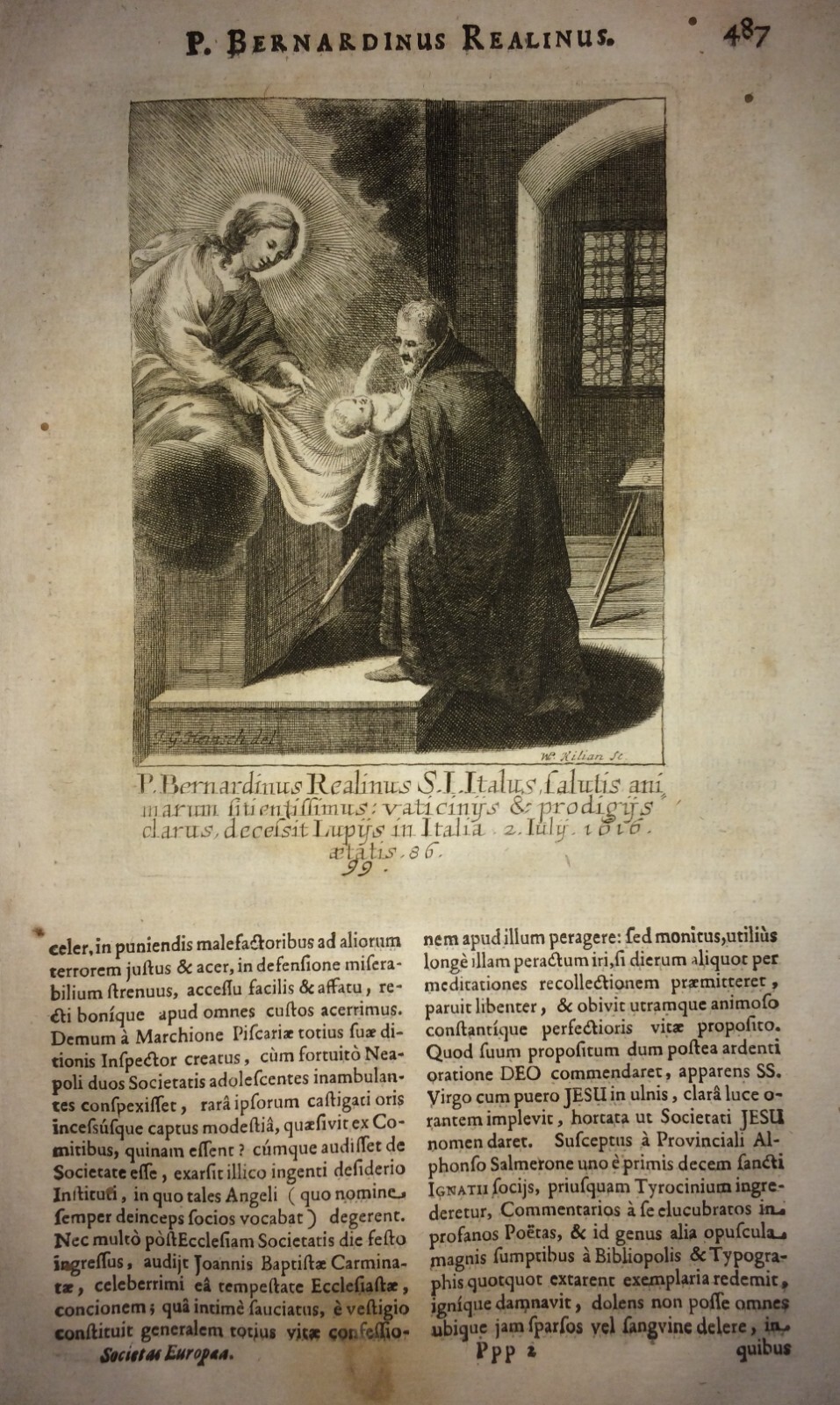 Gesuiti: Bernardino Realino, Carpi, Lecce. Antica Incisione Di Kilian E Heinsch
