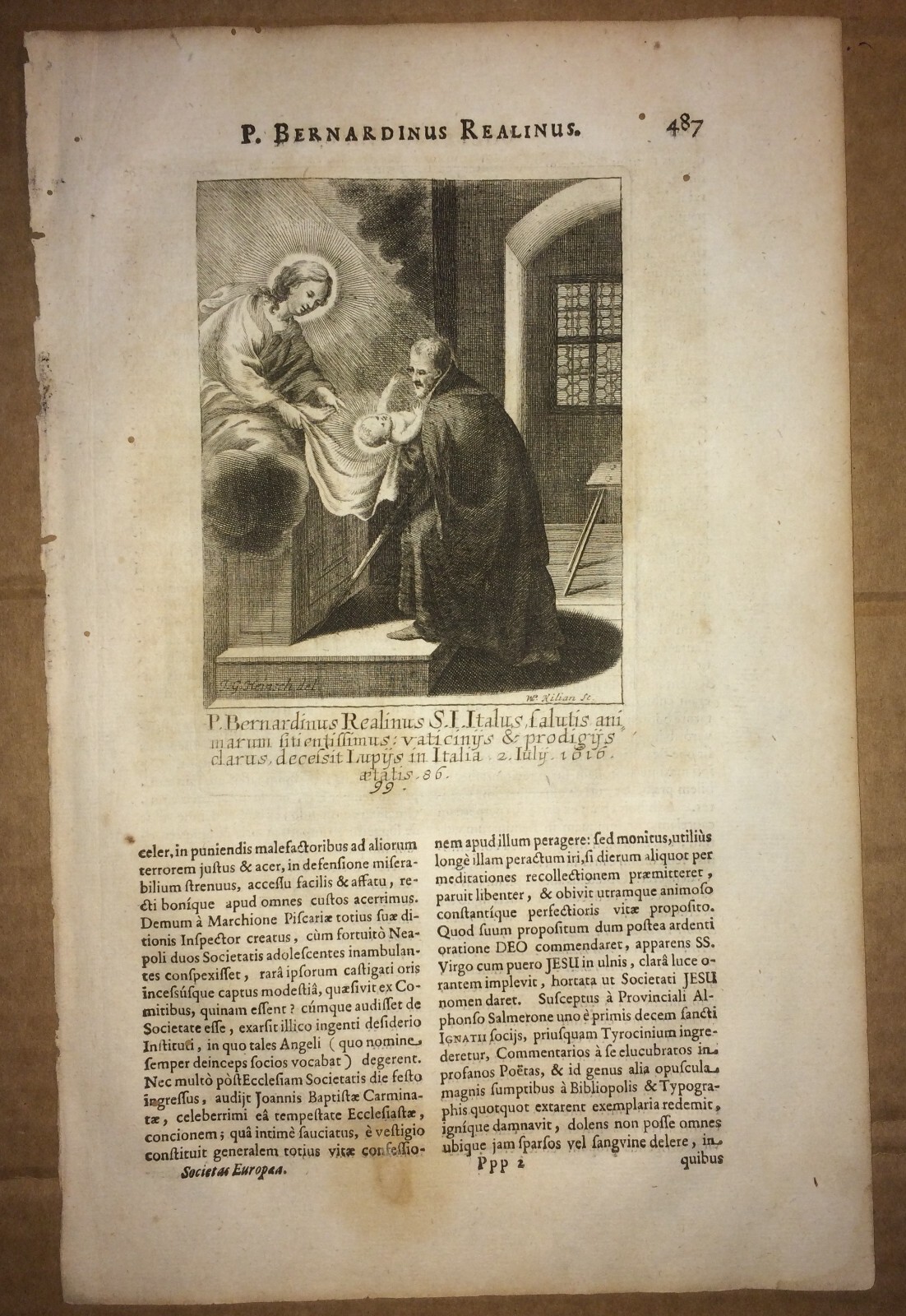 Gesuiti: Bernardino Realino, Carpi, Lecce. Antica Incisione Di Kilian E Heinsch