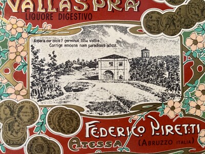 Abruzzo, Chieti, Atessa. Distilleria Liquori Vallaspra, Piretti. Etichetta Pubblicitaria
