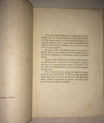 Wolfgang Goethe, Elegie Romane: Antica Edizione Le Monnier, Traduzione Di Andrea Maffei, 1879