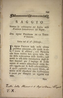 Agraria, Botanica: Coltivazione Del Larice (De La Tour d'Aigues) E Lana (De Guerchy)