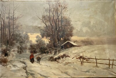 Grande Veduta Paesaggistica Di Ilio Giannaccini, 'Nevicata', Dipinto Certificato