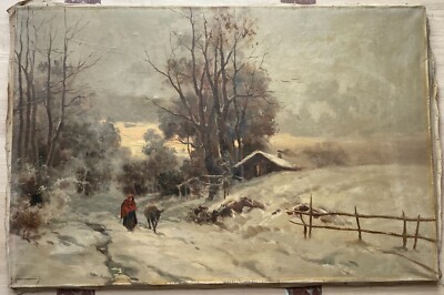 Grande Veduta Paesaggistica Di Ilio Giannaccini, 'Nevicata', Dipinto Certificato