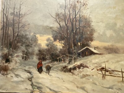 Grande Veduta Paesaggistica Di Ilio Giannaccini, 'Nevicata', Dipinto Certificato