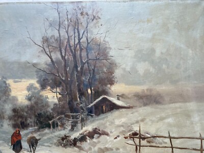 Grande Veduta Paesaggistica Di Ilio Giannaccini, 'Nevicata', Dipinto Certificato
