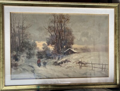 Grande Veduta Paesaggistica Di Ilio Giannaccini, 'Nevicata', Dipinto Certificato