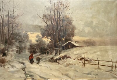 Grande Veduta Paesaggistica Di Ilio Giannaccini, 'Nevicata', Dipinto Certificato