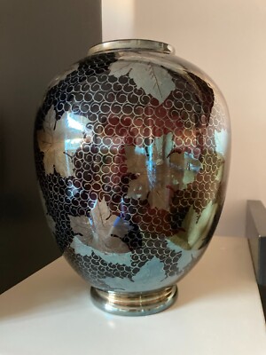 Vaso In Vetro Laminato Argentato Con Decori Vegetali