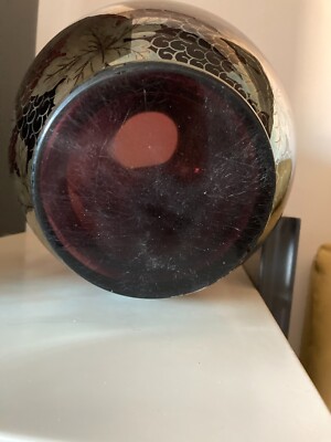 Vaso In Vetro Laminato Argentato Con Decori Vegetali