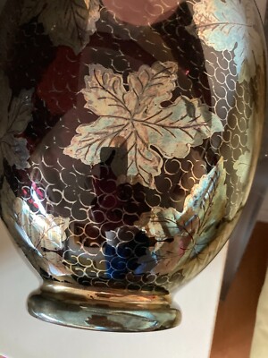 Vaso In Vetro Laminato Argentato Con Decori Vegetali