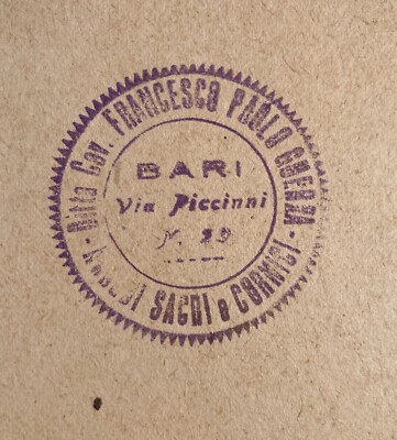 Puglia, Bari: Ditta Cav. Francesco Paolo Guerra   Cornici, Antica Pubblicitaria d'Epoca