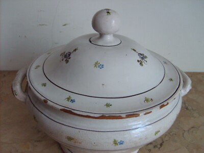 Antica Zuppiera In Ceramica Con Decori Floreali Policromi