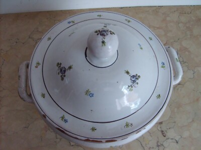 Antica Zuppiera In Ceramica Con Decori Floreali Policromi