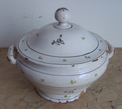 Antica Zuppiera In Ceramica Con Decori Floreali Policromi