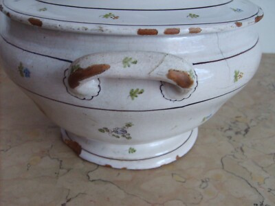 Antica Zuppiera In Ceramica Con Decori Floreali Policromi
