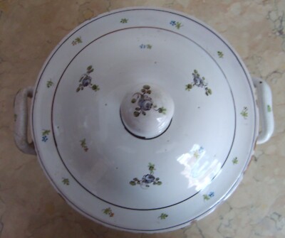 Antica Zuppiera In Ceramica Con Decori Floreali Policromi
