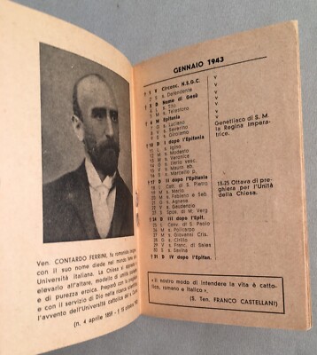Calendario Studentesco, Università Cattolica Del Sacro Cuore, Milano, 1942 1943