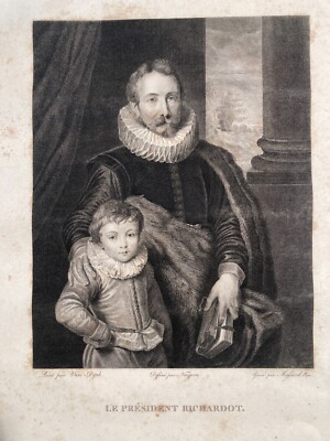 President Richardot. Ritratto Inciso All'Acquaforte Da Massard E Nigeon (da Anthony Van Dyck)