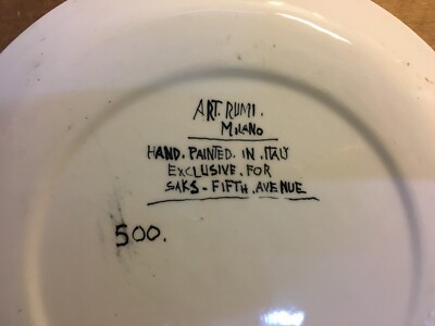 Piatto In Ceramica Art Rumi Milano Per Saks Fifth Avenue, Anni '50
