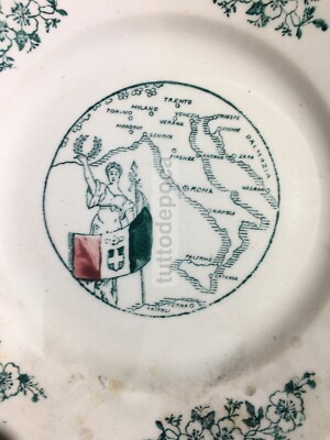 Risorgimento, Unità d'Italia: Piatto In Ceramica Con Cartografia E Allegoria, Fornace Salomone