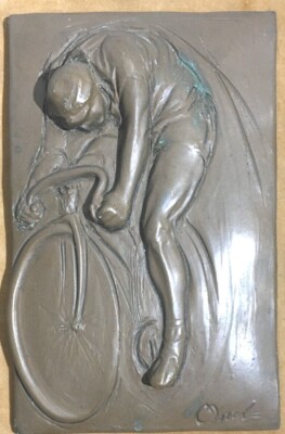 Sport, Ciclismo, Biciclette, Arte: Artista Scultore Morel, Placca Artistica d'Epoca
