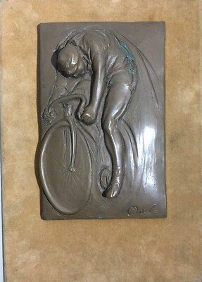 Sport, Ciclismo, Biciclette, Arte: Artista Scultore Morel, Placca Artistica d'Epoca