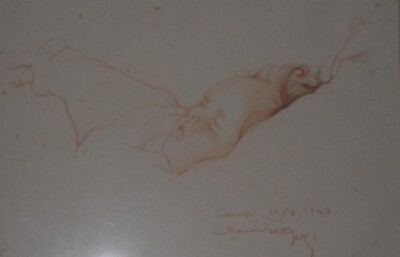 Marina Battigelli, Ritratto Di Bimbo Addormentato. Disegno Originale A Sanguigna, 1943