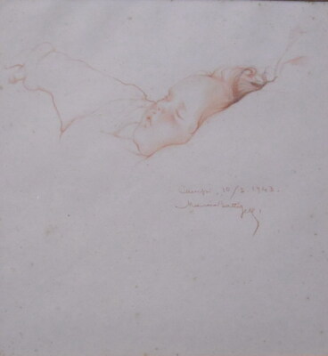 Marina Battigelli, Ritratto Di Bimbo Addormentato. Disegno Originale A Sanguigna, 1943