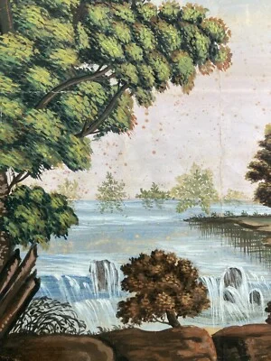Veduta Pastorale con Scena Bucolica, Dipinto a Tempera e Gouache, Metà Xix Secolo