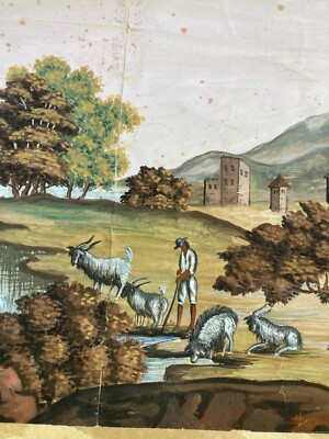 Veduta Pastorale Con Scena Bucolica, Dipinto A Tempera E Gouache, Metà XIX Secolo