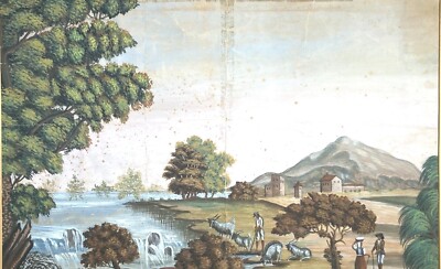 Veduta Pastorale Con Scena Bucolica, Dipinto A Tempera E Gouache, Metà XIX Secolo