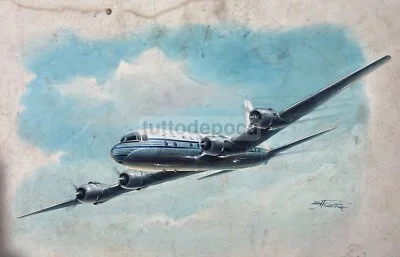 Aviazione, Aerei, Alitalia: Bozzetto Pubblicitario, Dipinto Originale Firmato
