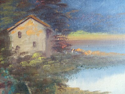 Paesaggio Montano Con Lago, Arnaldo Ronchi, Olio Su Faesite, Anni '30