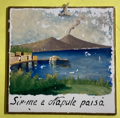 Golfo Di Napoli, Folklore, Veduta Panoramica, Mattonella Dipinta, Ceramica d'Epoca