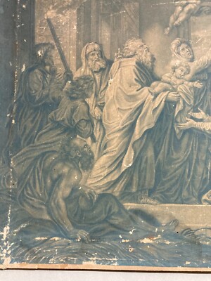 Arte Devozionale: Antica Stampa Biblica   Grande Illustrazione Animata   Gesù   Litografia