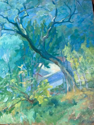 Mario Busini: Paesaggio Lacustre, Dipinto A Olio Su Compensato, 1941