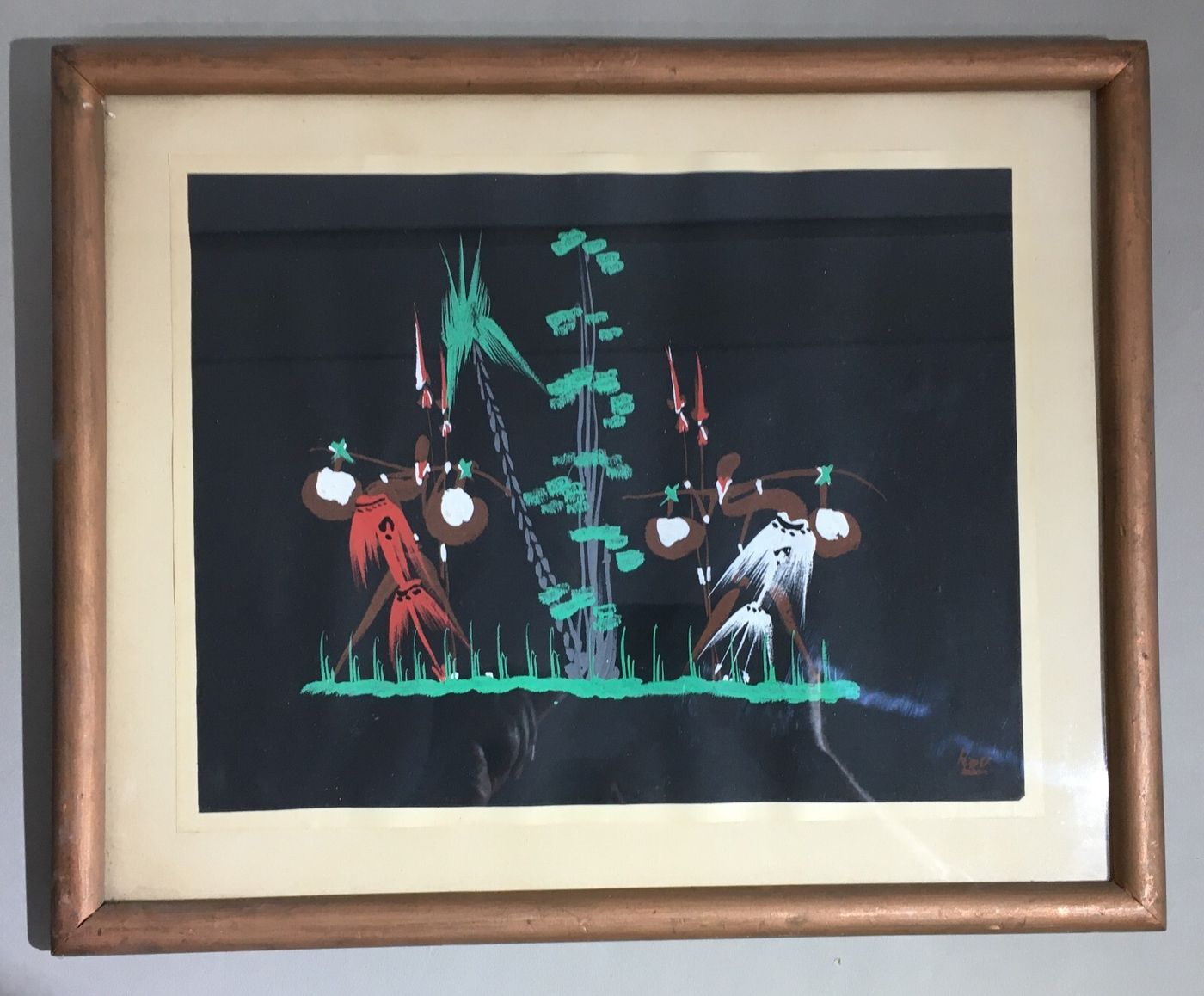 Africa: Arte Indigena, Dipinto Su Carta Firmato Kou, XX Secolo