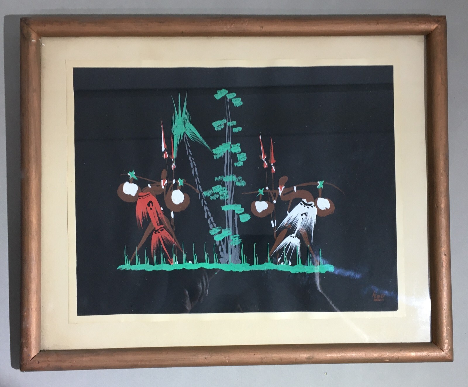 Africa: Arte Indigena, Dipinto Su Carta Firmato Kou, XX Secolo