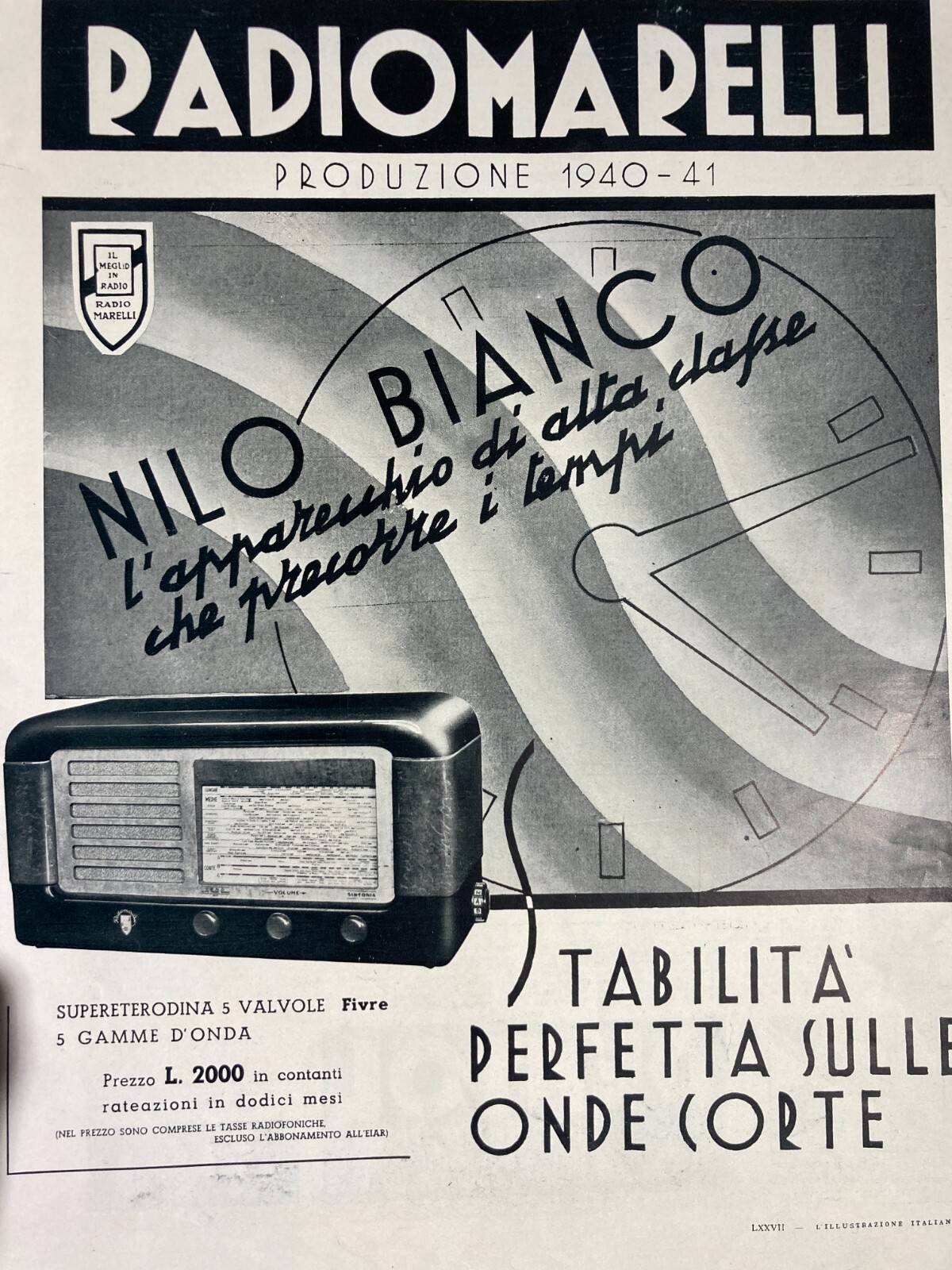 Radiofonia: Apparecchi Radio Radiomarelli Nilo Bianco Con Valvole Fivre, Stampa Pubblicitaria