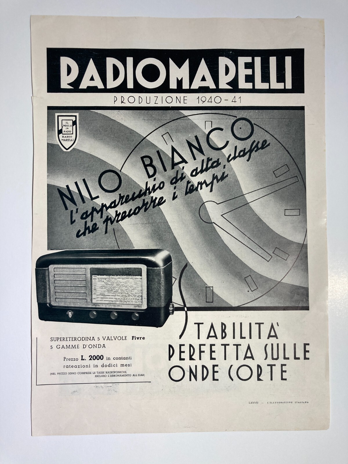 Radiofonia: Apparecchi Radio Radiomarelli Nilo Bianco Con Valvole Fivre, Stampa Pubblicitaria
